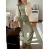 image:imageANRABESS Women 2 Piece Outfits Spring Lounge Sets Long Sleeve Cropped Top Fold Over Flare Pants Comfy Pajamas Set Y2K ClothesArmy Green