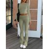 image:imageANRABESS Women 2 Piece Outfits Spring Lounge Sets Long Sleeve Cropped Top Fold Over Flare Pants Comfy Pajamas Set Y2K ClothesArmy Green