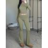 image:imageANRABESS Women 2 Piece Outfits Spring Lounge Sets Long Sleeve Cropped Top Fold Over Flare Pants Comfy Pajamas Set Y2K ClothesArmy Green