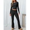 image:imageANRABESS Women 2 Piece Outfits Spring Lounge Sets Long Sleeve Cropped Top Fold Over Flare Pants Comfy Pajamas Set Y2K ClothesBlack