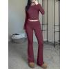 image:imageANRABESS Women 2 Piece Outfits Spring Lounge Sets Long Sleeve Cropped Top Fold Over Flare Pants Comfy Pajamas Set Y2K ClothesBurgundy