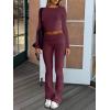 image:imageANRABESS Women 2 Piece Outfits Spring Lounge Sets Long Sleeve Cropped Top Fold Over Flare Pants Comfy Pajamas Set Y2K ClothesBurgundy