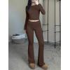 image:imageANRABESS Women 2 Piece Outfits Spring Lounge Sets Long Sleeve Cropped Top Fold Over Flare Pants Comfy Pajamas Set Y2K ClothesCoffee