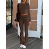 image:imageANRABESS Women 2 Piece Outfits Spring Lounge Sets Long Sleeve Cropped Top Fold Over Flare Pants Comfy Pajamas Set Y2K ClothesCoffee