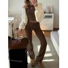 image:imageANRABESS Women 2 Piece Outfits Spring Lounge Sets Long Sleeve Cropped Top Fold Over Flare Pants Comfy Pajamas Set Y2K ClothesCoffee