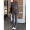 image:imageANRABESS Women 2 Piece Outfits Spring Lounge Sets Long Sleeve Cropped Top Fold Over Flare Pants Comfy Pajamas Set Y2K ClothesDeep Grey