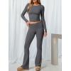 image:imageANRABESS Women 2 Piece Outfits Spring Lounge Sets Long Sleeve Cropped Top Fold Over Flare Pants Comfy Pajamas Set Y2K ClothesDeep Grey