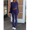image:imageANRABESS Women 2 Piece Outfits Spring Lounge Sets Long Sleeve Cropped Top Fold Over Flare Pants Comfy Pajamas Set Y2K ClothesNavy Blue