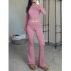 image:imageANRABESS Women 2 Piece Outfits Spring Lounge Sets Long Sleeve Cropped Top Fold Over Flare Pants Comfy Pajamas Set Y2K ClothesPink