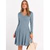 image:imageANRABESS Women Long Sleeve Ribbed Knit Short Dresses 2026 Spring V Neck Casual Swing A Line Sweater DressBlue