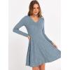 image:imageANRABESS Women Long Sleeve Ribbed Knit Short Dresses 2026 Spring V Neck Casual Swing A Line Sweater DressBlue