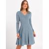 image:imageANRABESS Women Long Sleeve Ribbed Knit Short Dresses 2026 Spring V Neck Casual Swing A Line Sweater DressBlue