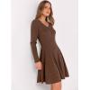 image:imageANRABESS Women Long Sleeve Ribbed Knit Short Dresses 2026 Spring V Neck Casual Swing A Line Sweater DressBrown