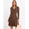 image:imageANRABESS Women Long Sleeve Ribbed Knit Short Dresses 2026 Spring V Neck Casual Swing A Line Sweater DressBrown