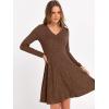 image:imageANRABESS Women Long Sleeve Ribbed Knit Short Dresses 2026 Spring V Neck Casual Swing A Line Sweater DressBrown