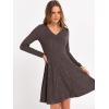 image:imageANRABESS Women Long Sleeve Ribbed Knit Short Dresses 2026 Spring V Neck Casual Swing A Line Sweater DressChocolate Brown