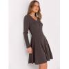 image:imageANRABESS Women Long Sleeve Ribbed Knit Short Dresses 2026 Spring V Neck Casual Swing A Line Sweater DressChocolate Brown