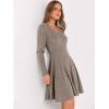 image:imageANRABESS Women Long Sleeve Ribbed Knit Short Dresses 2026 Spring V Neck Casual Swing A Line Sweater DressCool Ash Brown