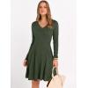 image:imageANRABESS Women Long Sleeve Ribbed Knit Short Dresses 2026 Spring V Neck Casual Swing A Line Sweater DressDeep Green