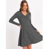 image:imageANRABESS Women Long Sleeve Ribbed Knit Short Dresses 2026 Spring V Neck Casual Swing A Line Sweater DressDeep Grey