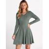 image:imageANRABESS Women Long Sleeve Ribbed Knit Short Dresses 2026 Spring V Neck Casual Swing A Line Sweater DressGreen