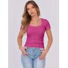image:imageANRABESS Women Short Sleeve Tops Scoop Neck Ribbed Knit Slim Fitted Basic Tee Shirt Casual Summer Clothes 2026 Spring OutfitsHot Pink