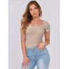 image:imageANRABESS Women Short Sleeve Tops Scoop Neck Ribbed Knit Slim Fitted Basic Tee Shirt Casual Summer Clothes 2026 Spring OutfitsLight Khaki