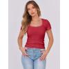 image:imageANRABESS Women Short Sleeve Tops Scoop Neck Ribbed Knit Slim Fitted Basic Tee Shirt Casual Summer Clothes 2026 Spring OutfitsRed