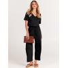 image:imageANRABESS Women Summer Casual Short Sleeve V Neck Elastic Waist Wide Leg Cropped Pants Jumpsuits Rompers with Pockets00black
