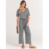 image:imageANRABESS Women Summer Casual Short Sleeve V Neck Elastic Waist Wide Leg Cropped Pants Jumpsuits Rompers with Pockets01dark Gray