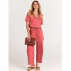image:imageANRABESS Women Summer Casual Short Sleeve V Neck Elastic Waist Wide Leg Cropped Pants Jumpsuits Rompers with Pockets02peach