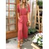 image:imageANRABESS Women Summer Casual Short Sleeve V Neck Elastic Waist Wide Leg Cropped Pants Jumpsuits Rompers with Pockets02peach