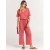 image:imageANRABESS Women Summer Casual Short Sleeve V Neck Elastic Waist Wide Leg Cropped Pants Jumpsuits Rompers with Pockets02peach