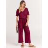 image:imageANRABESS Women Summer Casual Short Sleeve V Neck Elastic Waist Wide Leg Cropped Pants Jumpsuits Rompers with Pockets02wine Red