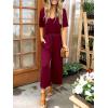 image:imageANRABESS Women Summer Casual Short Sleeve V Neck Elastic Waist Wide Leg Cropped Pants Jumpsuits Rompers with Pockets02wine Red