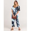 image:imageANRABESS Women Summer Casual Short Sleeve V Neck Elastic Waist Wide Leg Cropped Pants Jumpsuits Rompers with Pockets04tie Dye Navy