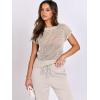 image:imageANRABESS Women Two Piece Outfits Crochet Sheer Knit Sweater Top Wide Leg Pants Lounge Matching Sets Sweatsuit Travel ClothesAprioct