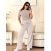 image:imageANRABESS Women Two Piece Outfits Crochet Sheer Knit Sweater Top Wide Leg Pants Lounge Matching Sets Sweatsuit Travel ClothesAprioct