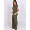 image:imageANRABESS Women Two Piece Outfits Crochet Sheer Knit Sweater Top Wide Leg Pants Lounge Matching Sets Sweatsuit Travel ClothesArmy Green