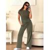 image:imageANRABESS Women Two Piece Outfits Crochet Sheer Knit Sweater Top Wide Leg Pants Lounge Matching Sets Sweatsuit Travel ClothesArmy Green