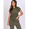 image:imageANRABESS Women Two Piece Outfits Crochet Sheer Knit Sweater Top Wide Leg Pants Lounge Matching Sets Sweatsuit Travel ClothesArmy Green