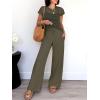 image:imageANRABESS Women Two Piece Outfits Crochet Sheer Knit Sweater Top Wide Leg Pants Lounge Matching Sets Sweatsuit Travel ClothesArmy Green