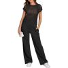 image:imageANRABESS Women Two Piece Outfits Crochet Sheer Knit Sweater Top Wide Leg Pants Lounge Matching Sets Sweatsuit Travel ClothesBlack