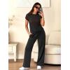 image:imageANRABESS Women Two Piece Outfits Crochet Sheer Knit Sweater Top Wide Leg Pants Lounge Matching Sets Sweatsuit Travel ClothesBlack