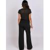 image:imageANRABESS Women Two Piece Outfits Crochet Sheer Knit Sweater Top Wide Leg Pants Lounge Matching Sets Sweatsuit Travel ClothesBlack