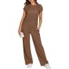image:imageANRABESS Women Two Piece Outfits Crochet Sheer Knit Sweater Top Wide Leg Pants Lounge Matching Sets Sweatsuit Travel ClothesBrown