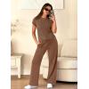 image:imageANRABESS Women Two Piece Outfits Crochet Sheer Knit Sweater Top Wide Leg Pants Lounge Matching Sets Sweatsuit Travel ClothesBrown