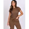 image:imageANRABESS Women Two Piece Outfits Crochet Sheer Knit Sweater Top Wide Leg Pants Lounge Matching Sets Sweatsuit Travel ClothesBrown