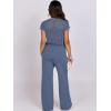 image:imageANRABESS Women Two Piece Outfits Crochet Sheer Knit Sweater Top Wide Leg Pants Lounge Matching Sets Sweatsuit Travel ClothesDeep Blue