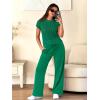 image:imageANRABESS Women Two Piece Outfits Crochet Sheer Knit Sweater Top Wide Leg Pants Lounge Matching Sets Sweatsuit Travel ClothesGreen